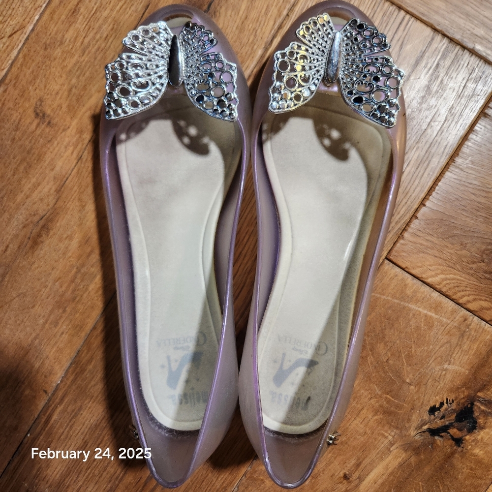 Melissa Shoes Ultragirl Cinderella Silver/Lilac/Clear flats size 38EUR